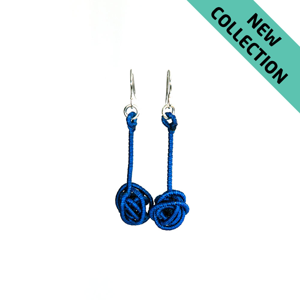 Al005 2a Royal Blue Knot Dangle Earrings Alanima colorful jewelry handmade modern NEW