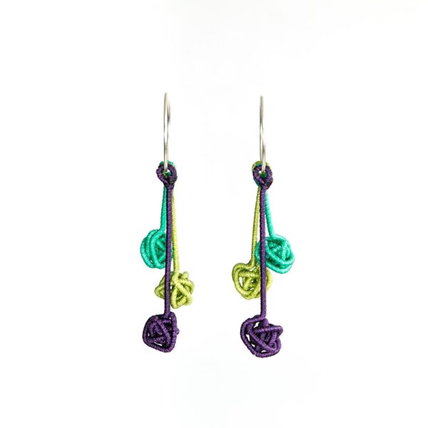 Al006 2 Turquoise Purple Triple Knot Modular Earrings Alanima colorful jewelry handmade modern