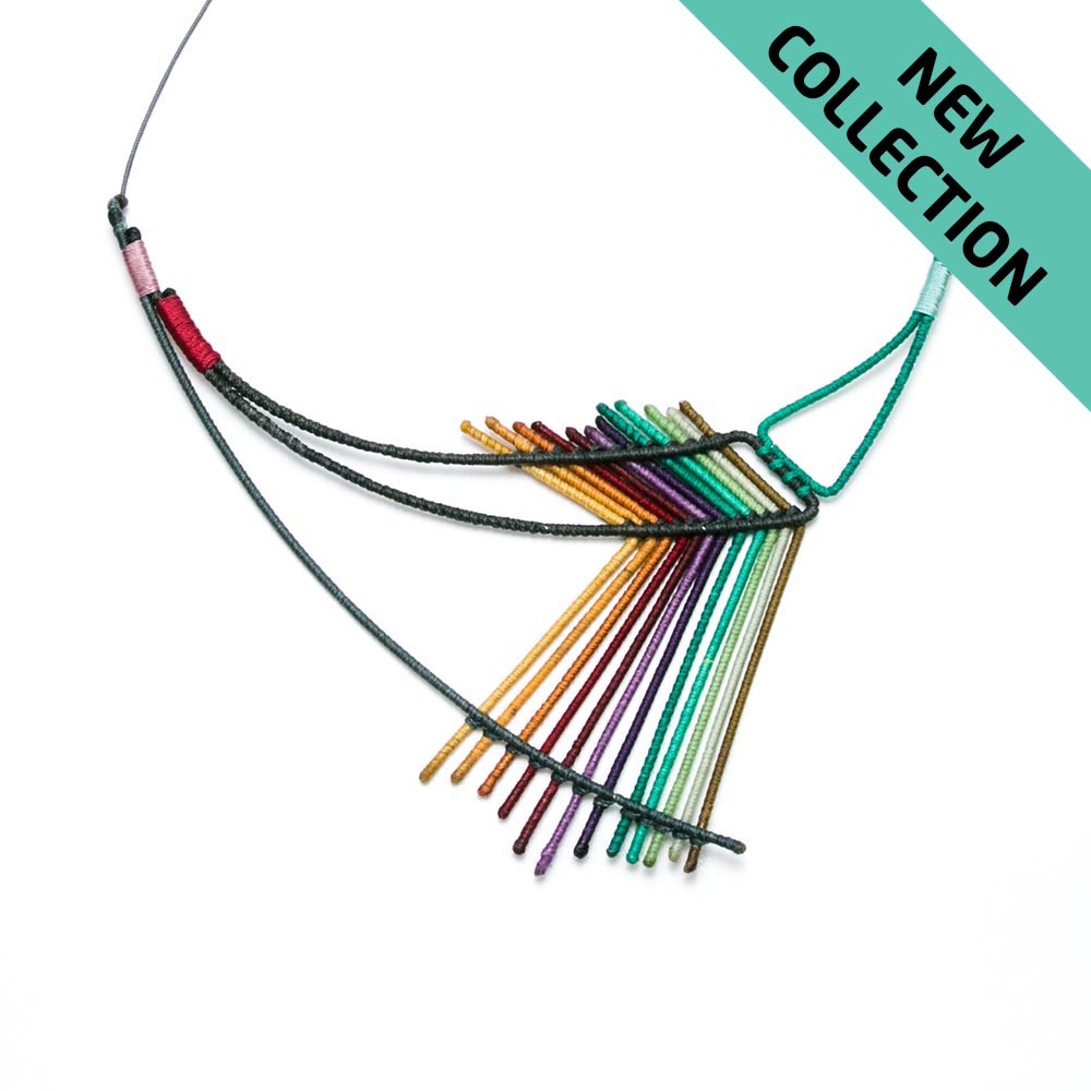 Al171 2a Turquoise Lila Rainbow Arrow Necklace Alanima colorful jewelry handmade modern art jewels NEW
