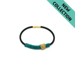Al179 3 Teal Blue Gold Tube Bracelet Alanima colorful jewelry handmade modern minimal NEW