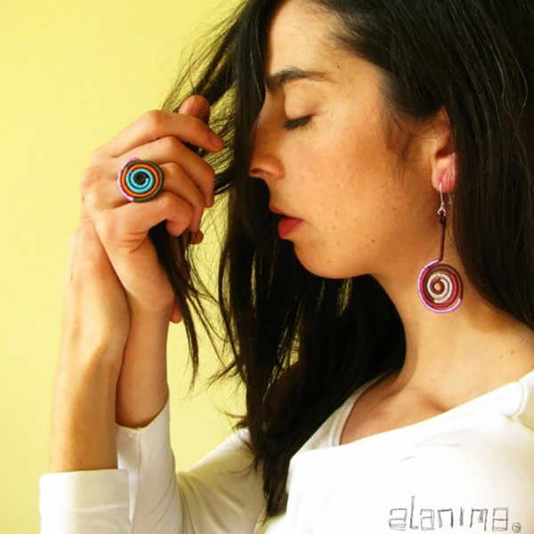 al al alanima spiral ring spiral earrings handmade jewelry contemporary design multicolor colorful